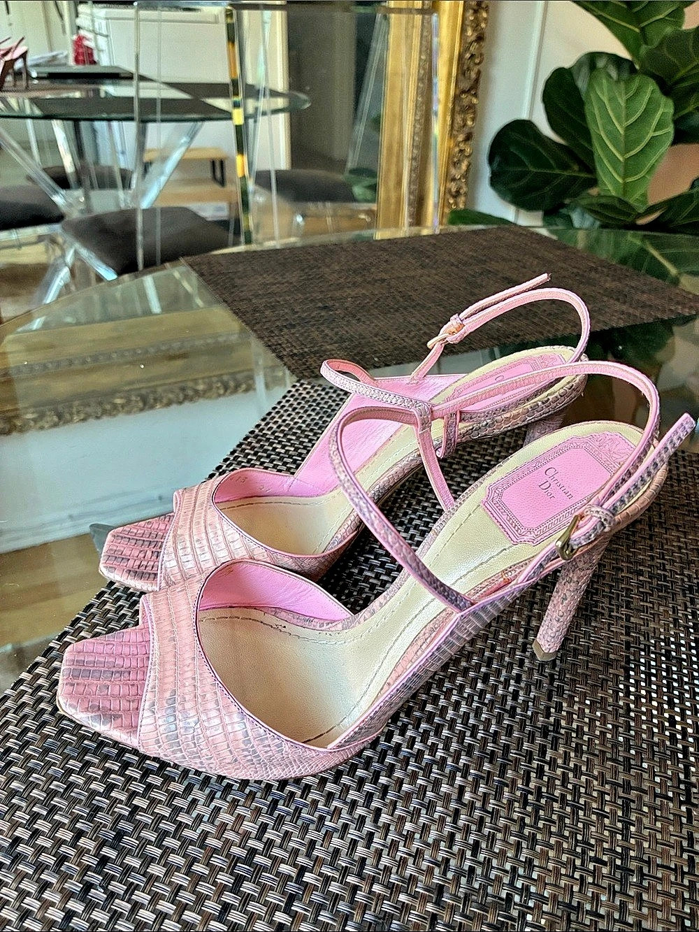 Christian Dior Pink Ankle Strap leather open toe Heels EU 39